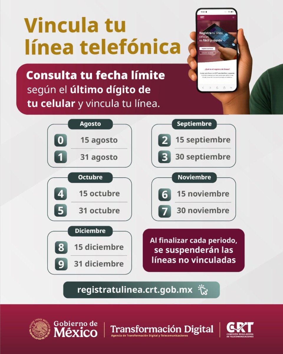 ople_Ver's tweet photo. El #OPLEVeracruz en apoyo a la Comisión Reguladora de Telecomunicaciones informa que las líneas de prepago que hasta ahora no se han vinculado tendrán una fecha límite asignada conforme al último dígito del número telefónico.

ℹ️ Más información: https://t.co/FMNKdMsNdJ https://t.co/tfi7gnzhBb