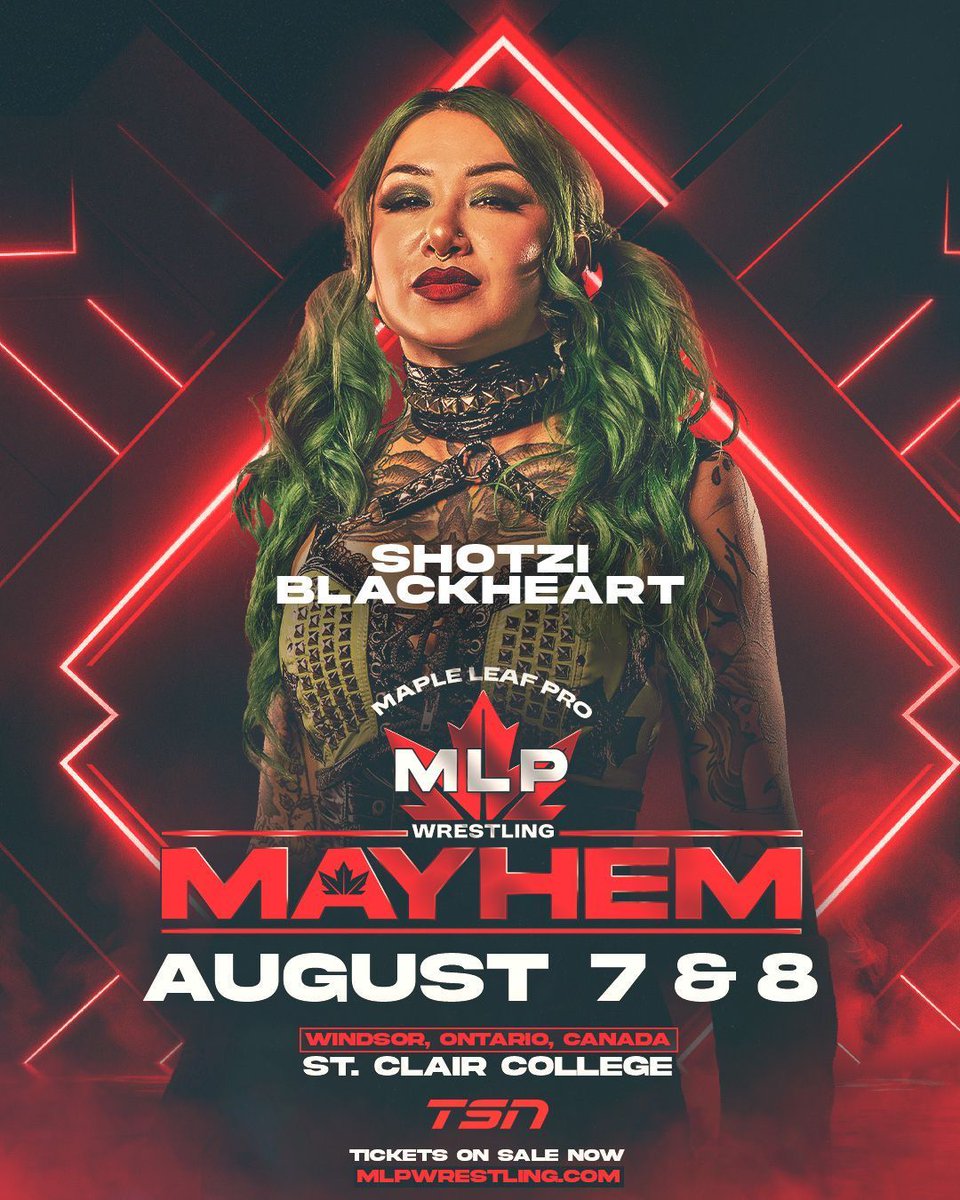 MapleLeafPW's tweet photo. Shotzi Blackheart (@ShotziTCB) makes her way back to MLP at the Mayhem TV Tapings August 7-8 in Windsor, Ontario!

Last appearing in MLP at Multiverse this past April, Blackheart is a persistent title contender sure to make waves again in MLP!

Get your tickets now at https://t.co/JiknBhBGWI!