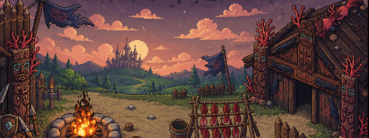 playwilder's tweet photo. The fire's lit. The fish are drying. The totems are watching. And just past those hills sits everything the old world left to rot. You didn't build this world. You're just surviving inside what's left of it.

WILDER  one island. one shared world. 🪓🔥 https://t.co/GdrxJnOH16