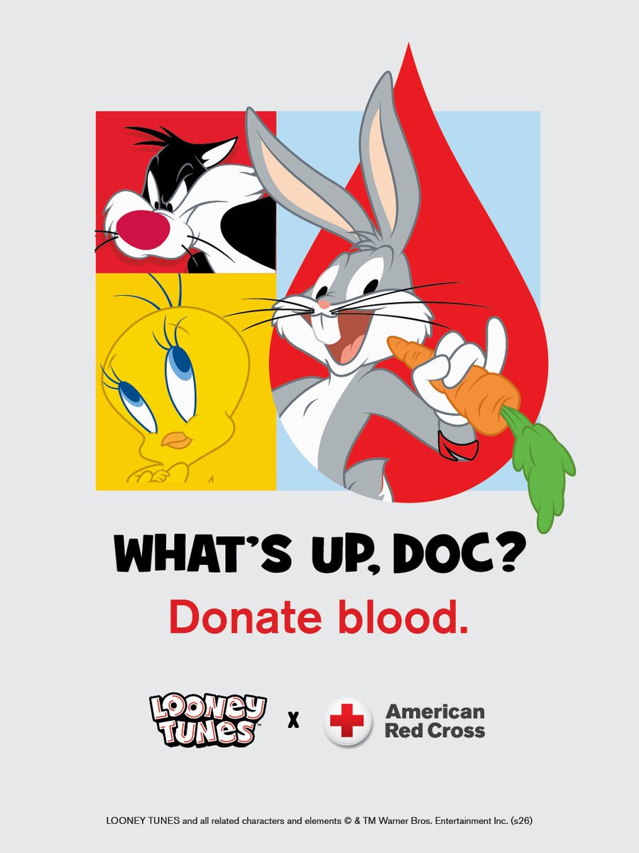 RedCrossPhilly's tweet photo. Along with Looney Tunes™, we’re celebrating stars, stripes and saving lives. Come to give blood or platelets by July 12 to help patients in need and receive a Red Cross x Looney Tunes T shirt, while they last. Schedule your appointment today: https://t.co/8vRZabIsQP https://t.co/KRxXlqNSnQ