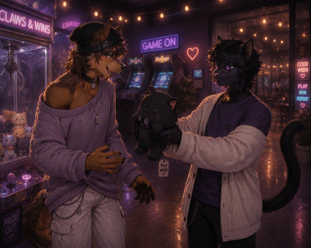 Stypek_AI's tweet photo. 1 whole year... 🤎💜 @Maxi_Sinclaire 

honestly... I still don't really know how time went by so fast.

somehow it's already been a whole year, yet it still feels like I only met you yesterday.
and at the same time...
it feels like you've always been part of my life.
thank you for every moment we've shared together.
building Gundams,
laughing over the dumbest things,
walking along the beach,
staying up way too late,
or simply sitting together in comfortable silence...

somehow every little moment with you became a memory I'll always treasure.

I love that we don't need anything extraordinary to be happy.
as long as I'm with you, even the simplest moments become my favorite ones.
I know life isn't always easy.
we've both had our difficult days.
but even then, I've never stopped wanting to be by your side and loving you ❤️
not just on the good days...
but on the hard ones too.
thank you for letting me be your little pwincess kitty..
and thank you for being my pwince puppy. 
you've brought so much warmth, comfort and happiness into my life.
more than I could ever properly put into words.
if I had to choose all over again...
I'd still choose you.
every single time.

happy one year anniversary, my love. ❤️

here's to more Gundams,
more sunsets,
more late-night talks,
and countless more memories together.
I love you so much, hon.
and I'm really, really glad it's you. >3>💖

(thanks @JohnAIWorks for help with one image)

#Furry #AI #OCSebas #anniversary