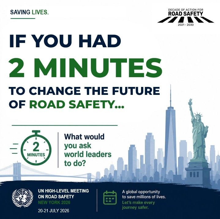 iRAPSavingLives's tweet photo. What would you say if you had the attention of world leaders for just two minutes?

iRAP CEO Greg Smith is putting that question to the global #roadsafety community ahead of the UN High-Level Meeting on Road Safety.

https://t.co/XvnONzEcep https://t.co/iT1Ej83jig