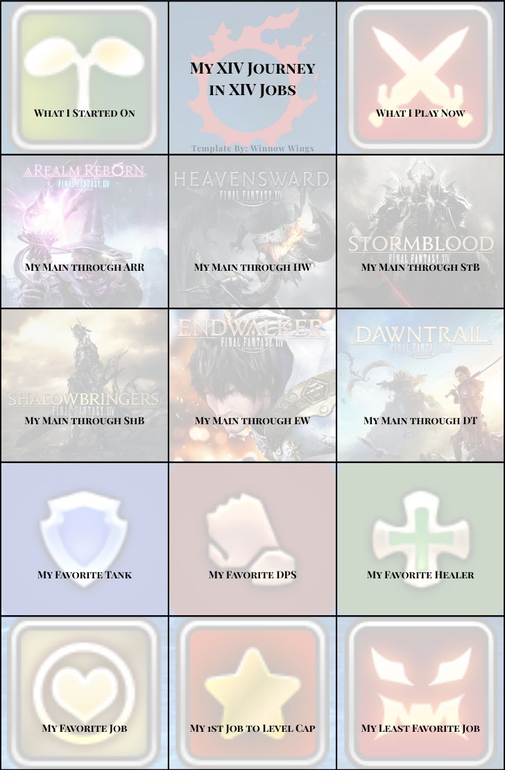 WinnowWings's tweet photo. What does our XIV story in XIV jobs say about the type of #ffxiv player we are? First one is the wife, 2nd is the husband, and 3rd is a template for you to make your own! ##ff14 #finalfantasyxiv https://t.co/GimjqtA1rB