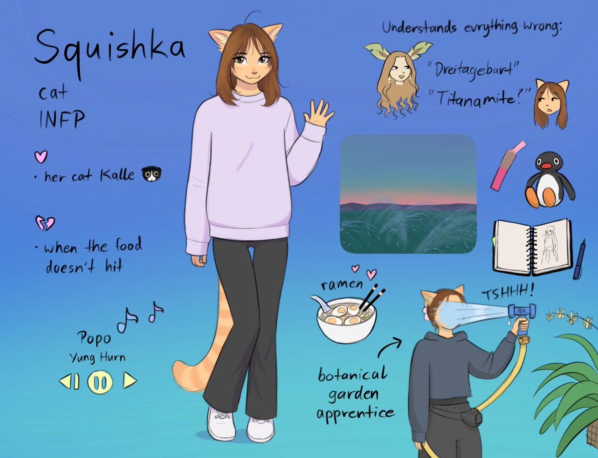 Katputze's tweet photo. Character vibe sheet for Squishka https://t.co/33KDmiw0wJ