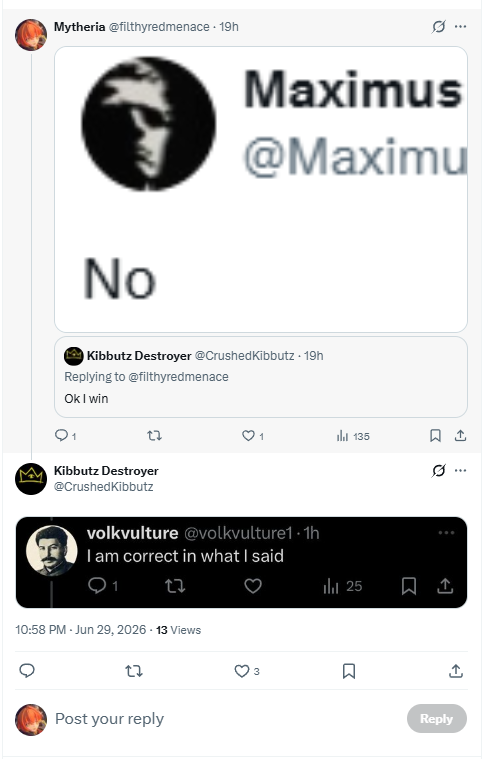 filthyredmenace's tweet photo. @CrushedKibbutz @NotRollingTim @jclear06 @DrewPavlou At 10:53 my time, you said "we're done here." You replied a few minutes later with the "I am correct in what I said" pic. 3 hours later you began a clitty leak session wherein you replied 13 times to me. https://t.co/Ve9XPB5rRa