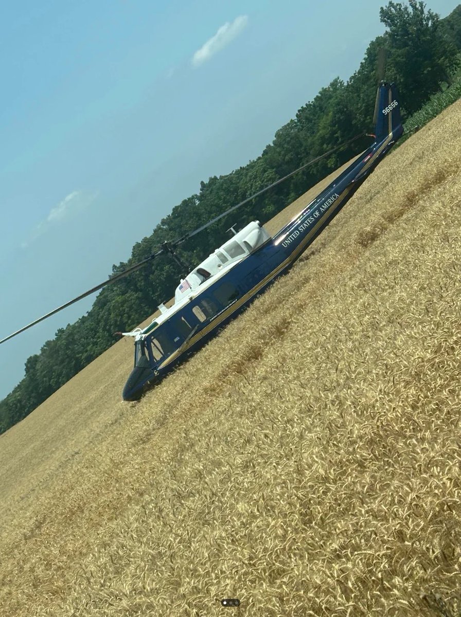 sentdefender's tweet photo. A U.S. Air Force UH-1N "Huey" assigned to the 1st Helicopter Squadron at Joint Base Andrews, Maryland, appears to have made a hard landing in a field near Union Bridge, Maryland, approximately 55 miles northwest of Washington, D.C.

The 1st Helicopter Squadron provides helicopter transportation for senior government and military officials throughout the National Capital Region.

The cause of the apparent hard landing and the condition of those aboard are not yet known.

Source: https://t.co/5bhtiy7Nau