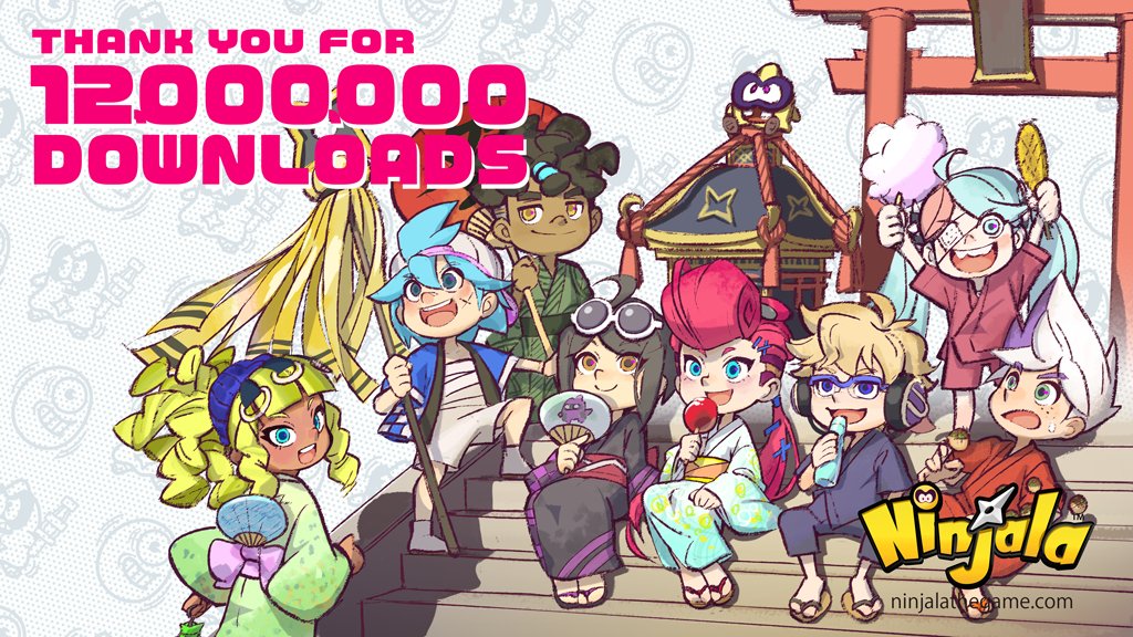 playninjala's tweet photo. NINJALA NEWS:
We are happy to announce that Ninjala has achieved 12 million downloads worldwide!

To celebrate this milestone, we are planning a special 12 million downloads campaign ⭐ Stay tuned for more details!

Thank you for playing Ninjala 💛 https://t.co/V3yVXtJJLL