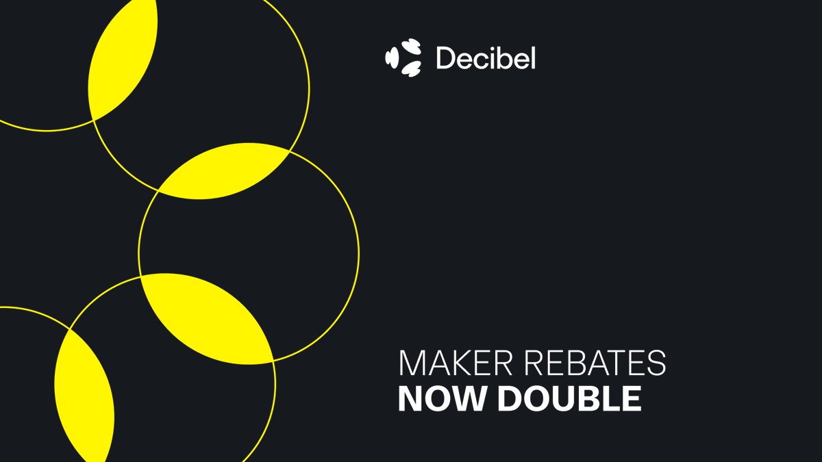 DecibelTrade's tweet photo. Maker rebates just dropped.

And starting this period, Decibel Maker Rewards are doubled.

More size.
More liquidity.
More rewards.

Details → https://t.co/1WPaLhfV9r https://t.co/unMzsbsbPb