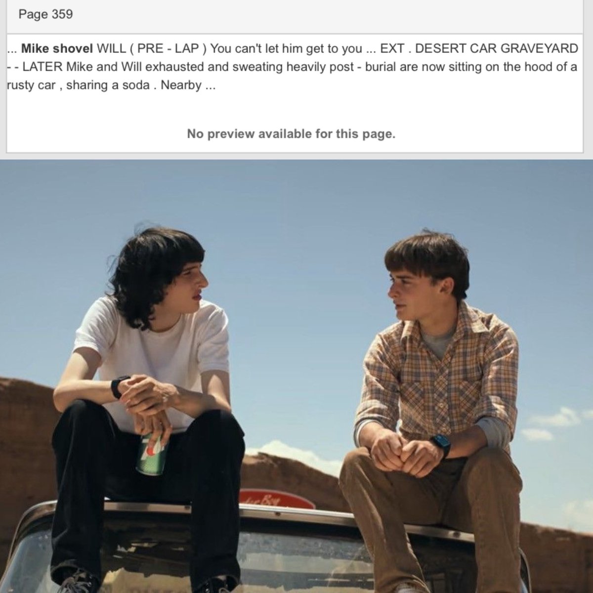 cloudmisser's tweet photo. so sick and twisted that they printed one of byler's indirect kiss moments (when they shared a soda) in a way that makes them kiss when the pages fold.. the universe itself wanted that byler kiss to happen so bad https://t.co/qdtQJcN1yC