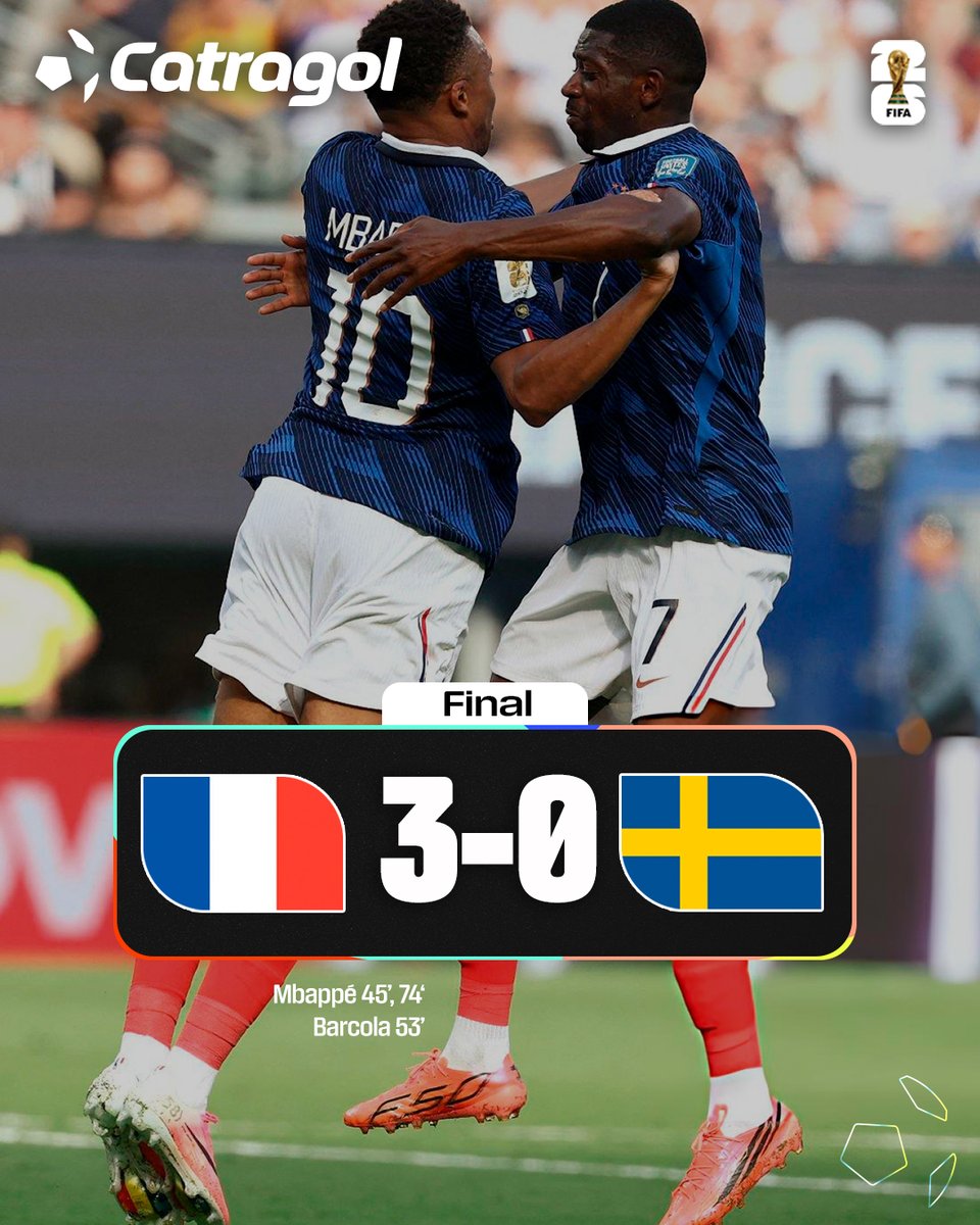 catragol's tweet photo. ¡FRANCIA SE CLASIFICA A OCTAVOS! 

Francia goleo 3-0 a Suecia con otra magistral actuacion de Kylian Mbappé y compañia y se clasifica a octavos de final. 

#Mundial2026 https://t.co/R8or2ufKg3