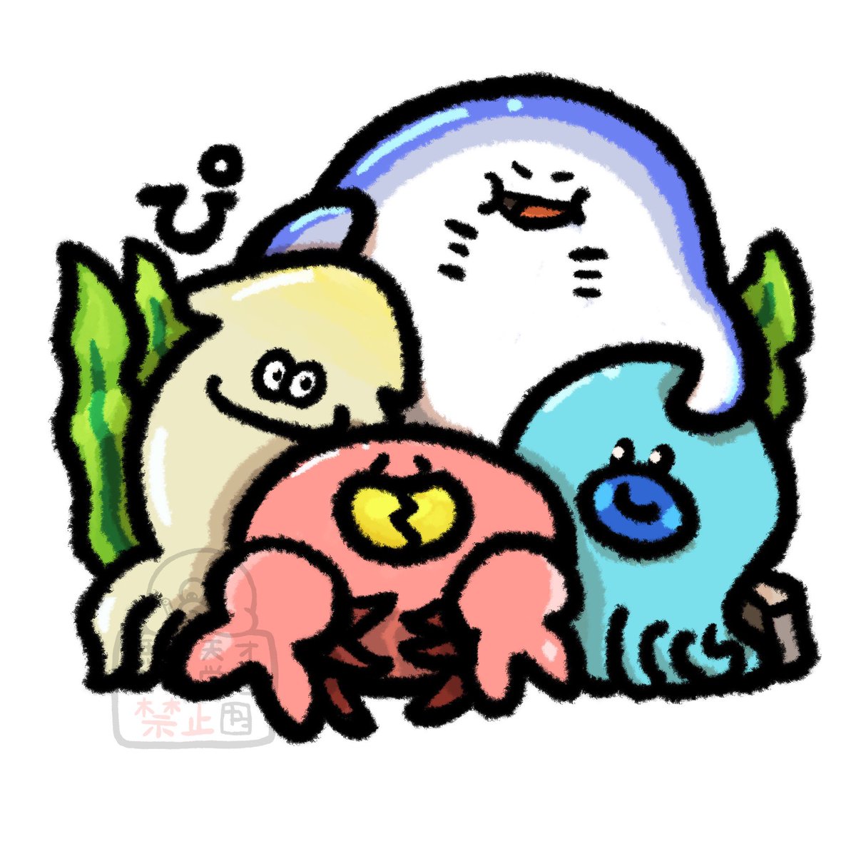 PP3_7's tweet photo. 『ズッ友～SeaFriends～』

#ゆるいイラスト #海の幸 #illustration https://t.co/KLrxmSdmFp