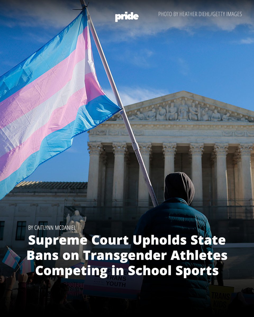 Pride's tweet photo. The U.S. Supreme Court ruled Tuesday that states can continue enforcing laws that prohibit transgender girls and women from competing on girls' and women's school sports teams.

🔗https://t.co/GBdNRCCGjt https://t.co/n4DNSBJpNt