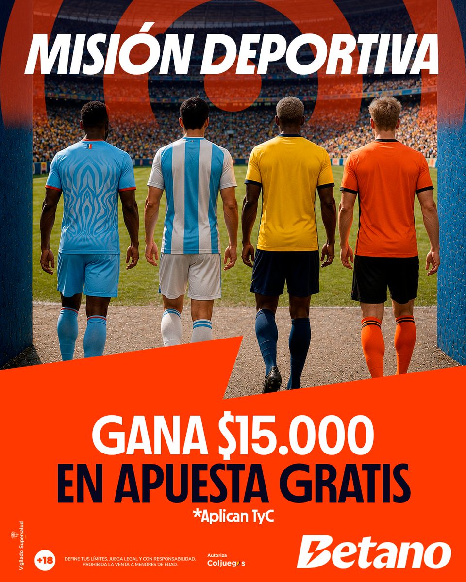 betano_colombia's tweet photo. 🎯 ¡Misión Copa de Oro! 🏆
Apuesta al menos $75.000 de lunes a domingo y sin importar el resultado, obtienes una Apuesta Gratis de $15.000. ⚽
*Aplican TyC
#Mision #Deportes #Gratis #BetanoEsMundial https://t.co/0XJidKQC3B