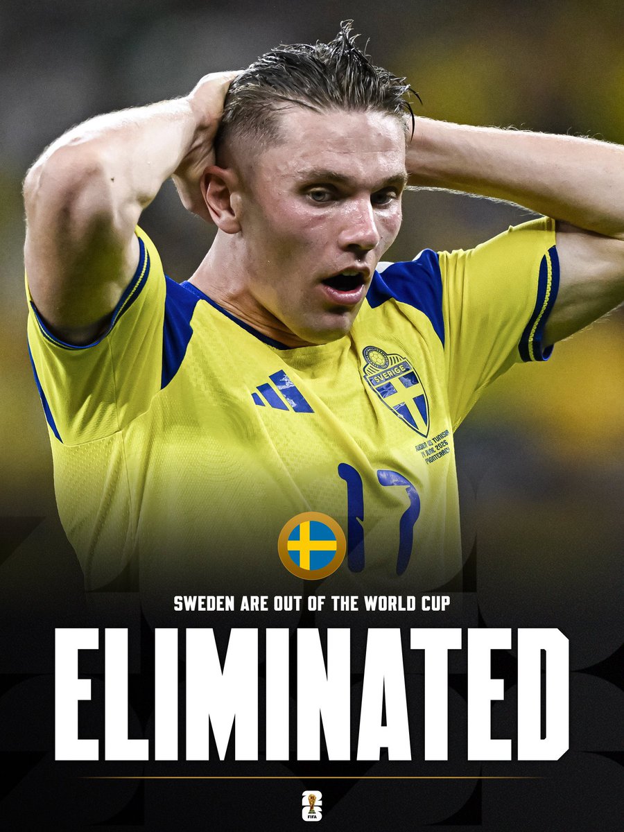 Edino__'s tweet photo. 🚨❌ OFFICIAL: Sweden don comot for World Cup! 🇸🇪💔
Dem World Cup journey don end as dem don crash out of the tournament. No Round of 16 for Sweden this time. 😔🌍 https://t.co/Wgx0LHAXvk