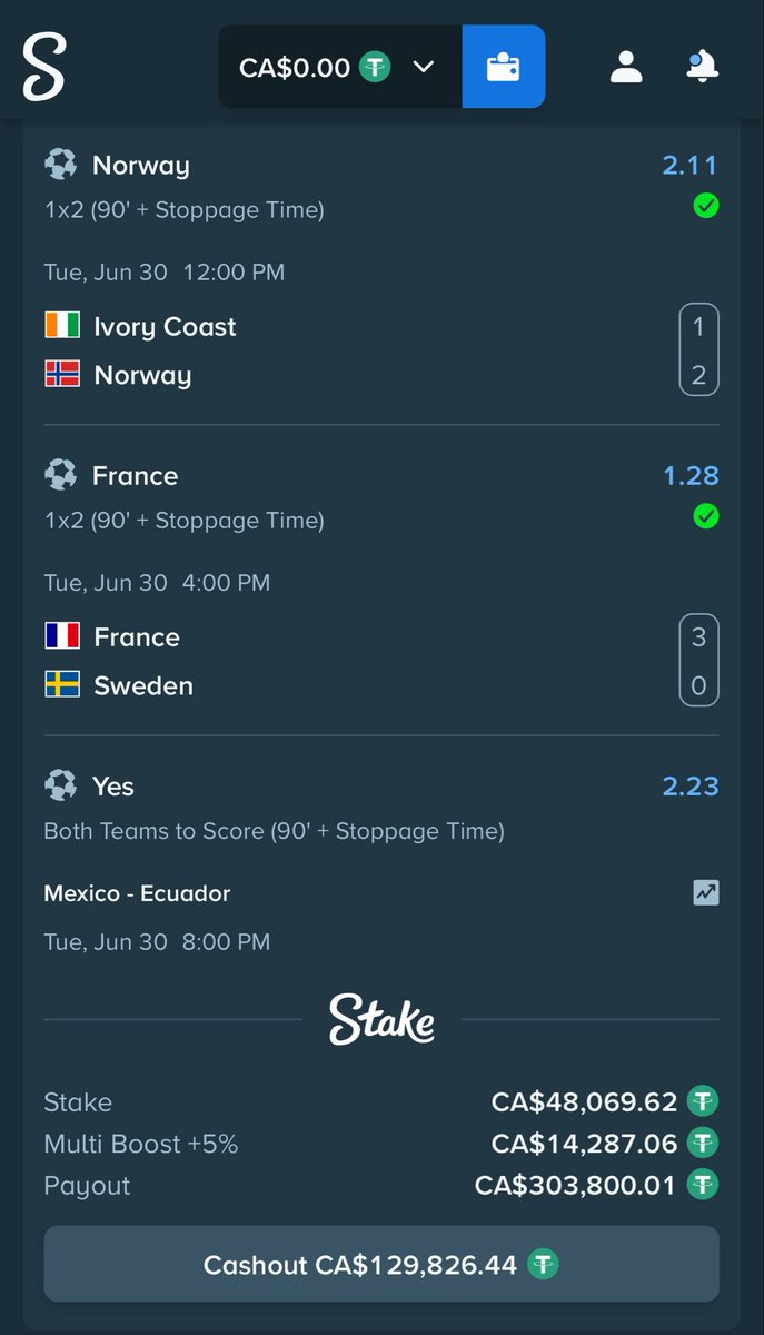 BigFoltz's tweet photo. Do I cash this out or ride it for the Mexico / Ecuador game? 😅 https://t.co/IAxZky75lG