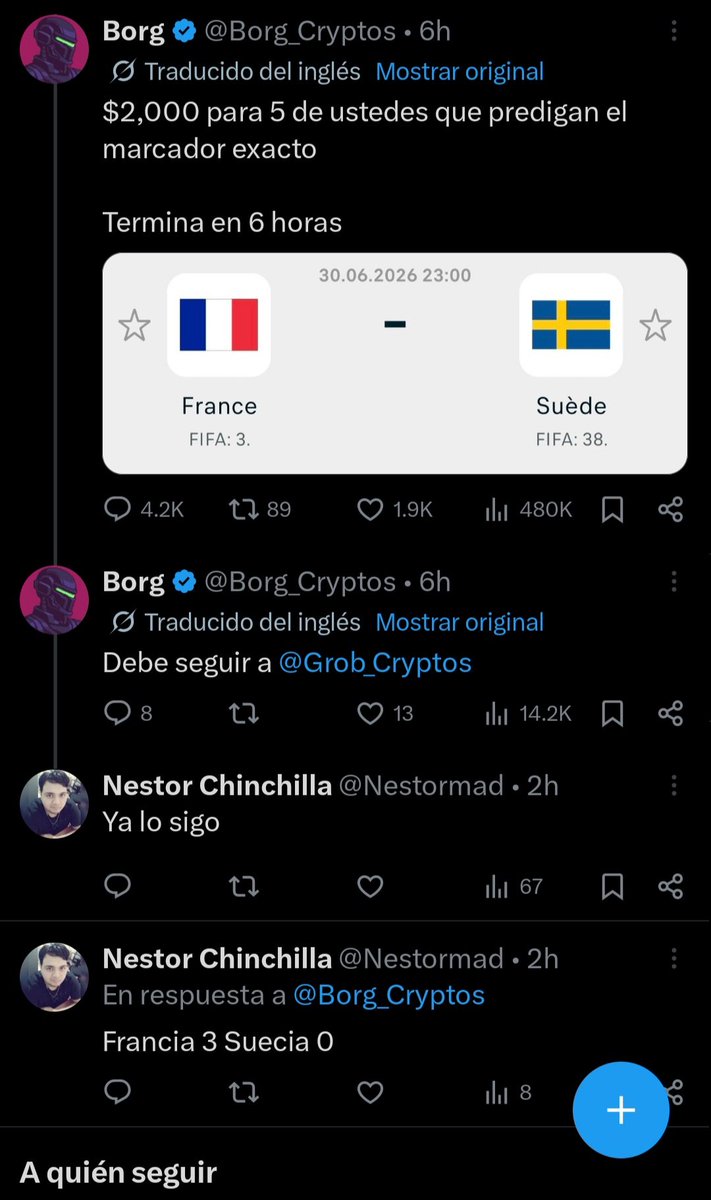 Nestormad's tweet photo. @Borg_Cryptos Acerté al pronóstico, gané!!!! Y seguí al que dijiste 💪 https://t.co/IgBgqmATJL