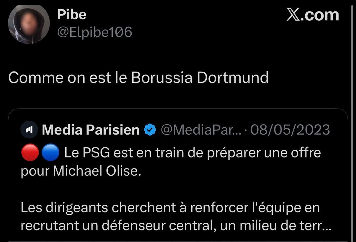 MediaParisien's tweet photo. Dites-vous, des mecs ont osé dire « recrutement Europa League » quand le PSG était sur Olise… https://t.co/FmfckEAoLl