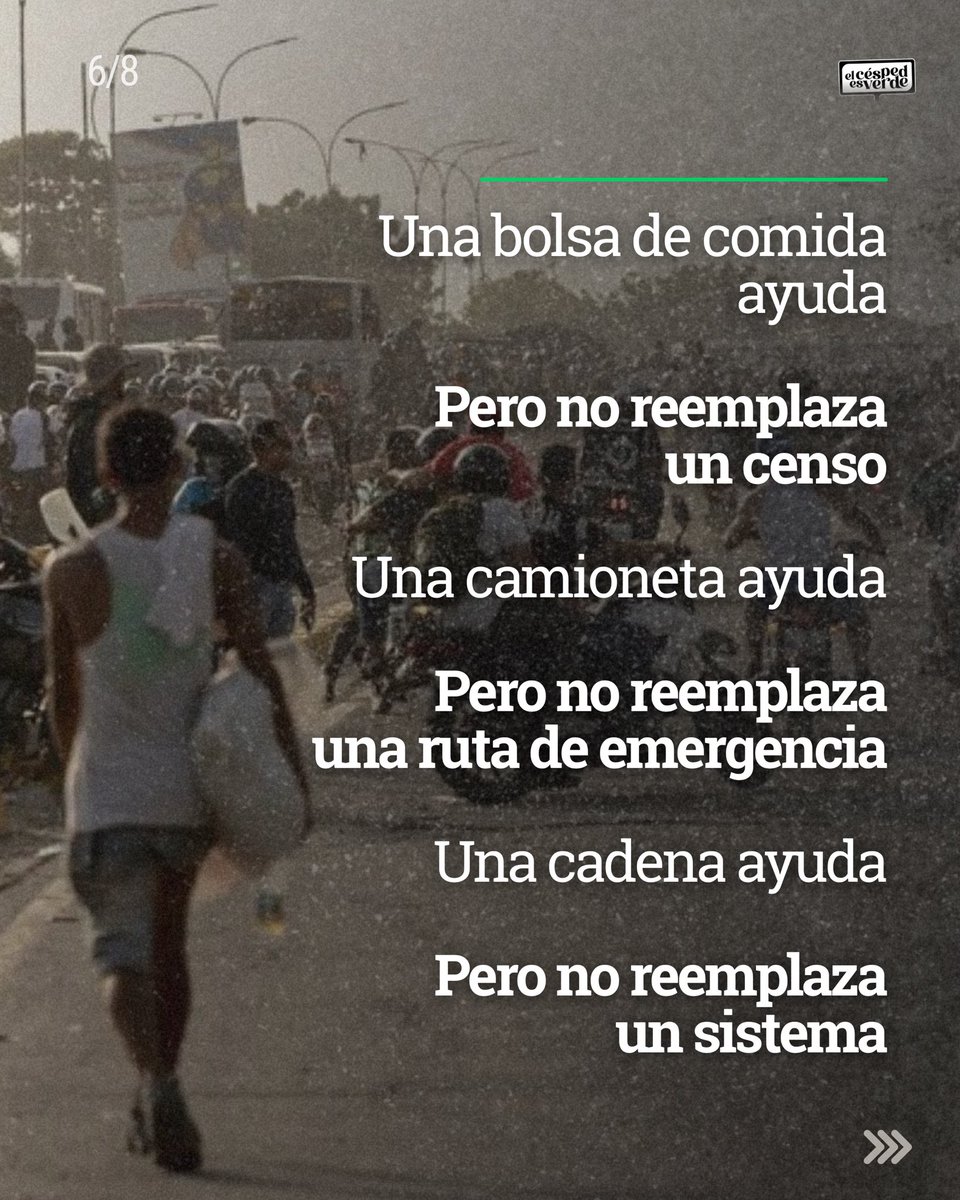 cespedesverde's tweet photo. Una bolsa ayuda, pero no reemplaza un censo. Una camioneta ayuda, pero no reemplaza una ruta. La solidaridad no reemplaza al Estado. https://t.co/6WqSbUHbKv