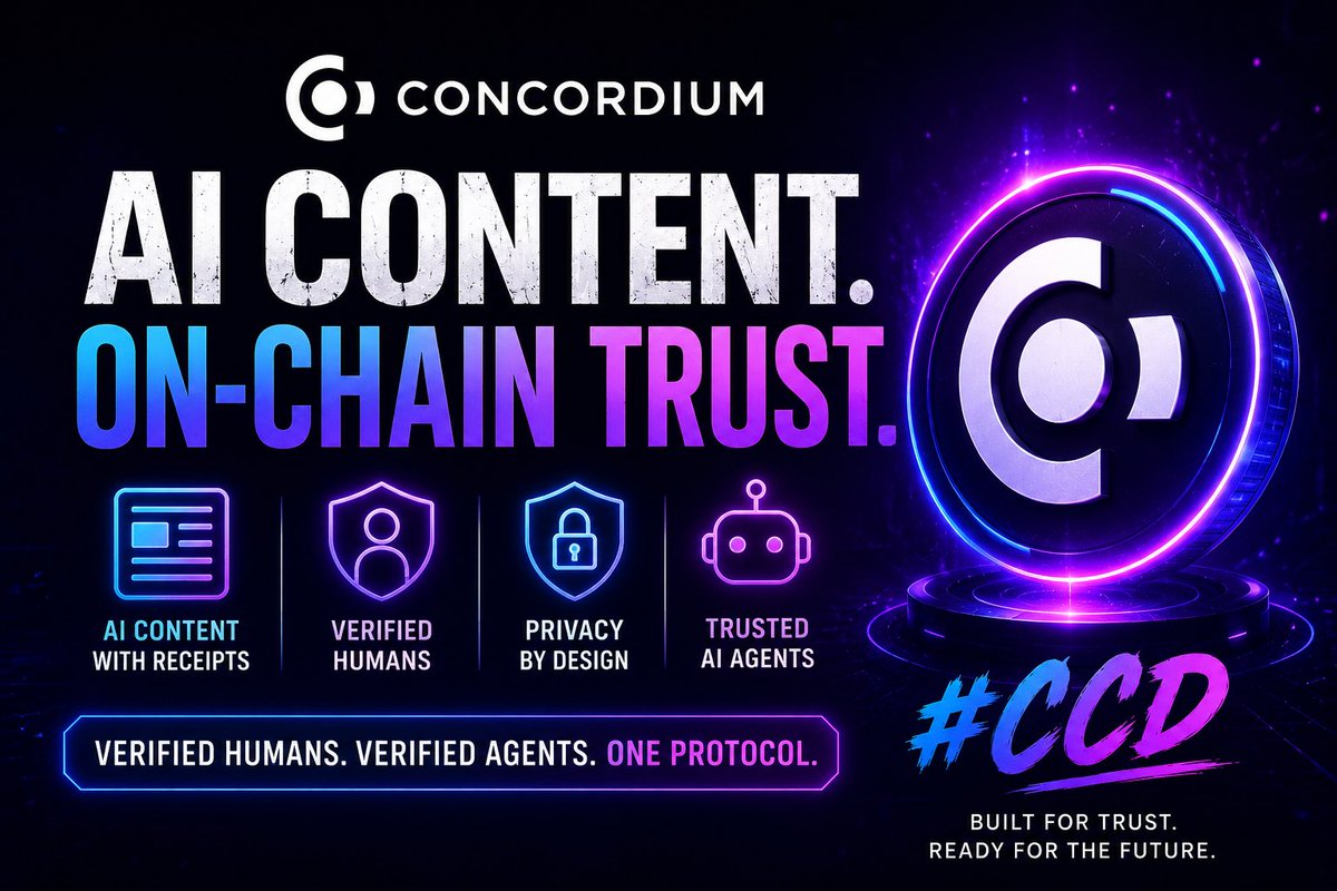 barondickson's tweet photo. Don’t be like everyone else racing to build smarter AI without accountability. 💀

Be like @Concordium.

📰 AI-generated content anchored on-chain.
👤 Verified humans behind AI agents.
🔒 ZK Proofs for privacy without exposing your identity.
🤖 Trust built into the protocol

Anyone can build AI.

Not everyone can build AI people can actually trust.

That’s the difference.

Bullish on the future.
Bullish on $CCD. 📈

#Concordium #CCD #AI #Web3