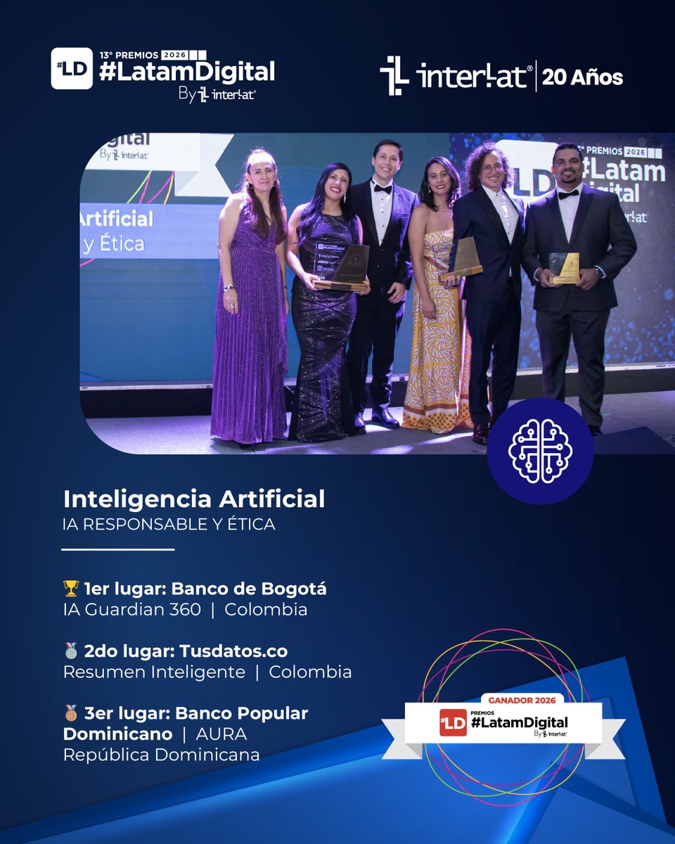 _LatamDigital's tweet photo. En los 13ยบ #LatamDigital 2026 celebramos las iniciativas ganadoras en ยซ๐๐ ๐ฅ๐ฒ๐๐ฝ๐ผ๐ป๐๐ฎ๐ฏ๐น๐ฒ ๐ ร๐๐ถ๐ฐ๐ฎยป, del pilar ๐๐ป๐๐ฒ๐น๐ถ๐ด๐ฒ๐ป๐ฐ๐ถ๐ฎ ๐๐ฟ๐๐ถ๐ณ๐ถ๐ฐ๐ถ๐ฎ๐น.
๐ 1: @BancodeBogota
๐ฅ 2: @tusdatosco
๐ฅ 3: @popularenlinea
Preinscribirse aquรญ: https://t.co/gZTLt47Pog https://t.co/87vadfrsmP