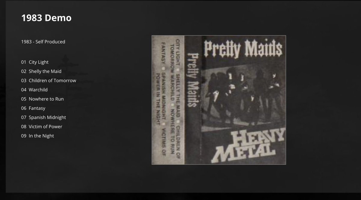 ko_imd's tweet photo. (番外編)
1983年の9曲入りデモテープ
この時点でスタイルは定まっていて
ひたむきな情熱と叙情的なメロディ
キャッチーで 🎹もキラリと輝いてます
ミニLPに未収な曲にもセンスを感じます♪
HEAVY METAL (1983 DEMO)
#PRETTYMAIDS https://t.co/CmYrYN4ALX