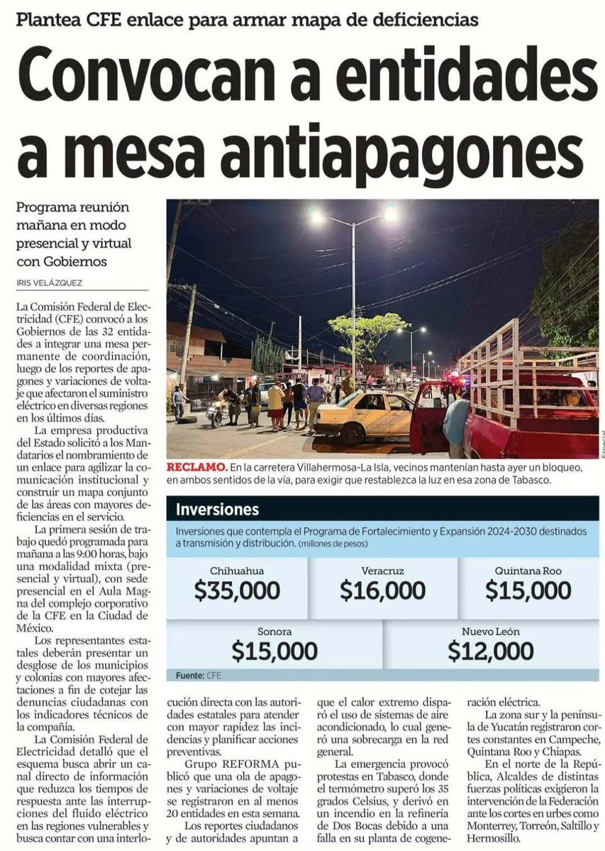 FDoringCasar's tweet photo. Los apagones @CFEmx afectan al menos 20 Estados y se han convertido en un lastre para la economía del país, cada vez duran más y son más frecuentes
En vez de revertir la estúpida reforma constitucional del #PlanC que limita la generación de energía eléctrica, el gobierno de @Claudiashein ofrece la misma demagogia y propaganda de siempre, una mesa de "diálogo" sin resultados