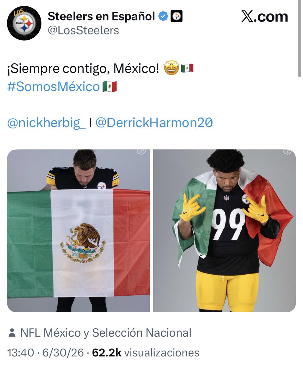 letroblesrosa's tweet photo. La semana pasada fueron mis amados @dallascowboys y ahora @LosSteelers en sus deseos por el triunfo de nuestra selección nacional.

Ambos equipos tiene millones de seguidores en México desde hace al menos 50 años. https://t.co/eHaznmLnEn