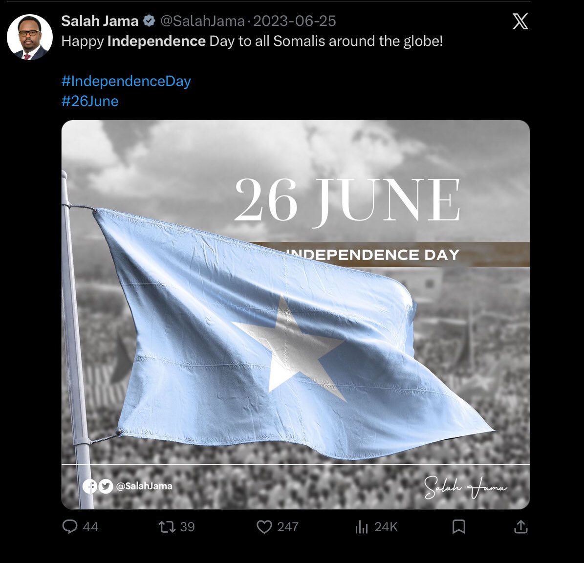 westtoeastt's tweet photo. @SalahJama How many independence days can one ‘country’ have.

Failed state https://t.co/D8hnHVv6eO