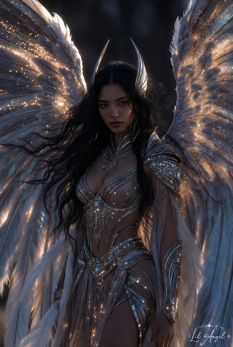 CLAngelillo's tweet photo. Wings that could eclipse the stars, presence that commands the heavens. ✨  

Silver armor gleaming, gaze that pierces souls — she doesn’t just descend… she claims the sky.  

Pure celestial power and breathtaking beauty.  

Would you follow her? 👑

#AngelOfLight #FantasyQueen #CelestialWarrior #WingsOfGlory