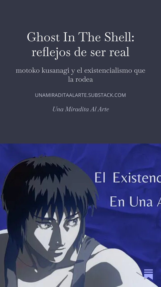 AngelJustThat's tweet photo. Que es ser real? O simplemente existir sin siquiera saber por que

Ghost in the shell plantea esto atraves de motoko kusanagi y lo que envuelve la película, espero disfruten este nuevo post en una Miradita al arte

Link:https://t.co/V2uaBPpCic https://t.co/6FG3ohcN8v