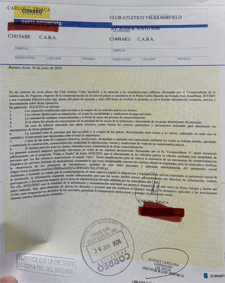 carlostriaca's tweet photo. En el día de hoy, junto a otros socios, hice un pedido de información al Club para obtener mayores detalles correspondientes a la venta de los Palcos de la Platea Carlos Bianchi.
Actos de esta naturaleza atentan contra los derechos de IGUALDAD de los Socios.
#VÉLEZ https://t.co/tdME483ZmJ