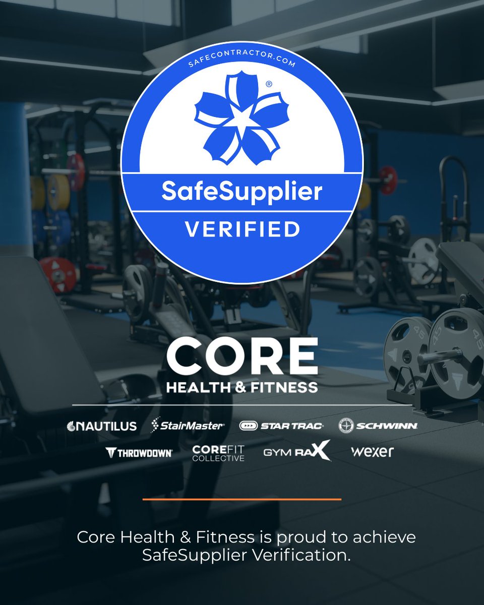 CoreHandF's tweet photo. Core Health &amp; Fitness is proud to achieve SafeSupplier Verification.

This milestone reflects our commitment to health and safety, compliance, responsible business practices, and trusted processes across the UK and EMEA.

#CoreHealthAndFitness #SafeSupplier #FitnessIndustry https://t.co/eszRn4nyVz