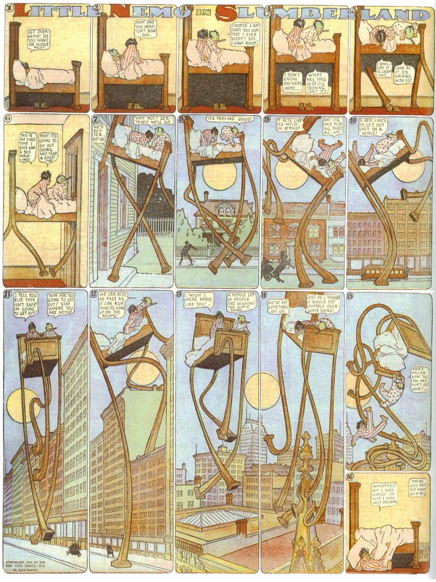 herbieblunt's tweet photo. old school sunday strips had some crazy artistry to them. winsor mccay was doing this in 1905!!! we were only like 10 years into the invention of comics!!!!!! https://t.co/nFPgGfuauR