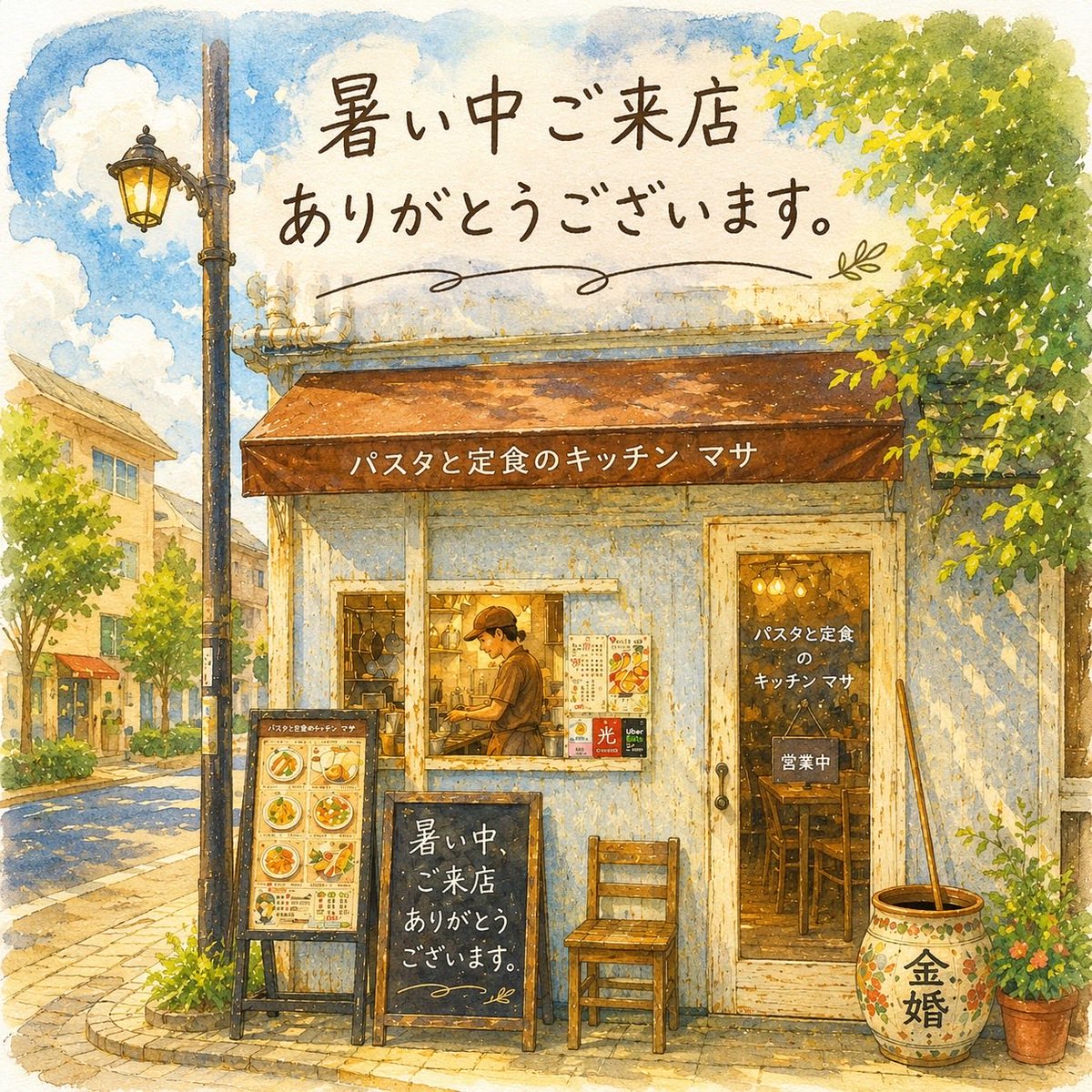 kitchen_masa1's tweet photo. 晴見町商店街のキッチンマサです🍝

今日から7月🎋✨

今年も後半戦スタートですね😊

今日は曇りで蒸し暑くなりそうです☁️💦

🌿冷やしジェノベーゼも好評販売中🍝

7月もよろしくお願いします😊✨ https://t.co/VxcfK663Ll