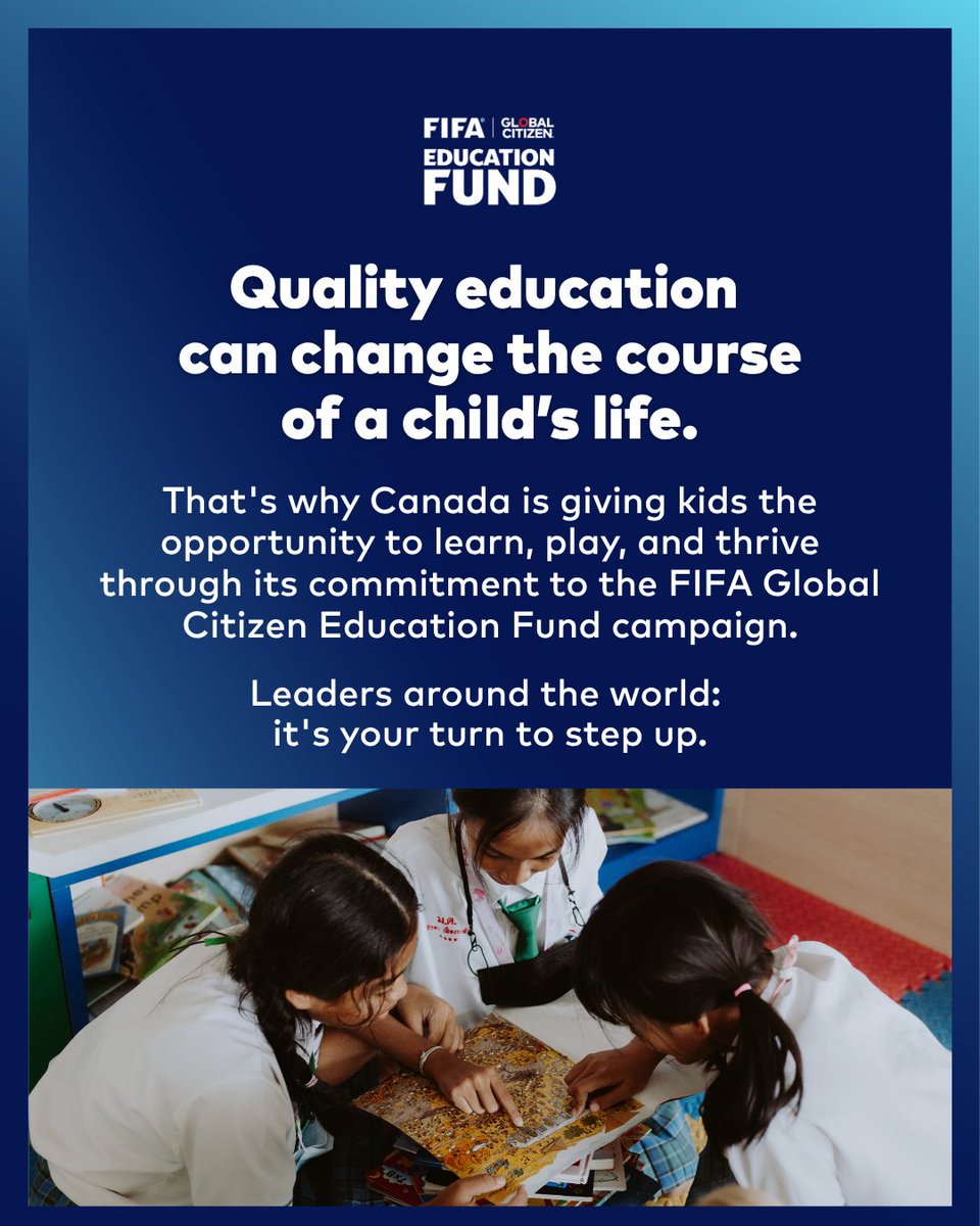 livenationwest's tweet photo. Canada is helping kids to learn and thrive as part of the @FIFA x @GlblCtzn Education Fund campaign. Now it's time for others to step up.

📣 Add your voice. 🎓 Stand up for education.

Take action now: https://t.co/Mg8yH4y322 https://t.co/zwbetyGV0V