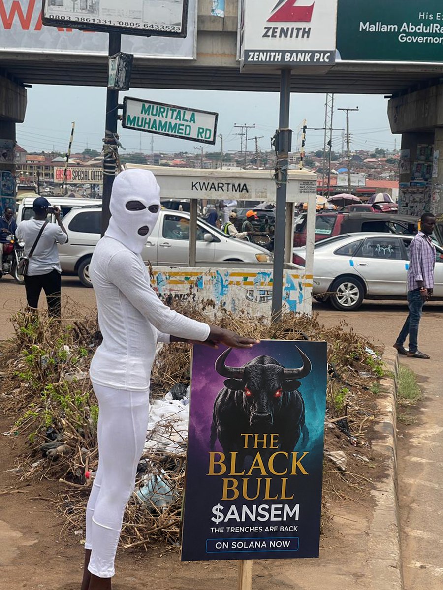 BolderPixels's tweet photo. @blknoiz06 love what you're doing brother 🐂🀄️so today I took $ANSEM to the streets of Kwara. printed the Black Bull, put it on a board, and brought the gospel of the trenches straight to the normies who've never heard the word "onchain" in their life. You said enlarge the pie. this is me grabbing a spoon. The bull runs in Nigeria too 🇳🇬