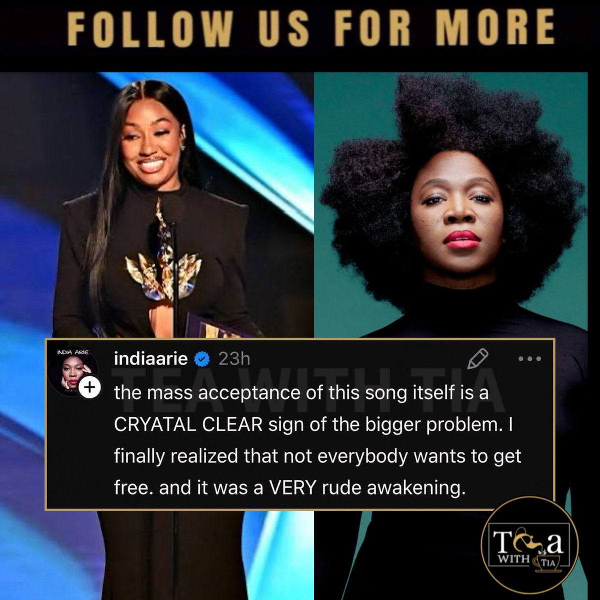 RealTeaWithTia's tweet photo. Oop #IndiaArie is not a fan of #YungMiami’s viral song ‘Spend Dat’. 

Yall agree? https://t.co/IF3Uf9nRfs