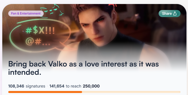 Kasylilly's tweet photo. Link to petition we're almost at 110k : https://t.co/iphrPGJn8m 
Someone also made this google doc on discord to email infold : https://t.co/tisb3Fv5j1

#Loveanddeepspace #BringBackValko #JusticeforValko #LADSValkoCanceled https://t.co/IA9MIMEu7B