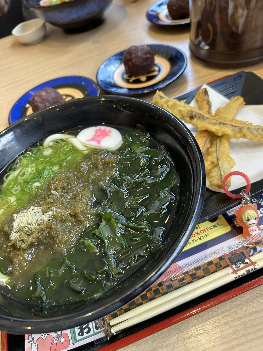 nnw211112's tweet photo. 💛ちゃんのポスト見て私も今日はわかめうどん
ごぼう天だけはどうしても食べたいってことでトッピング
ミニぼた餅まで食べちゃった😋 
⠀ https://t.co/vWX2kjiMmt