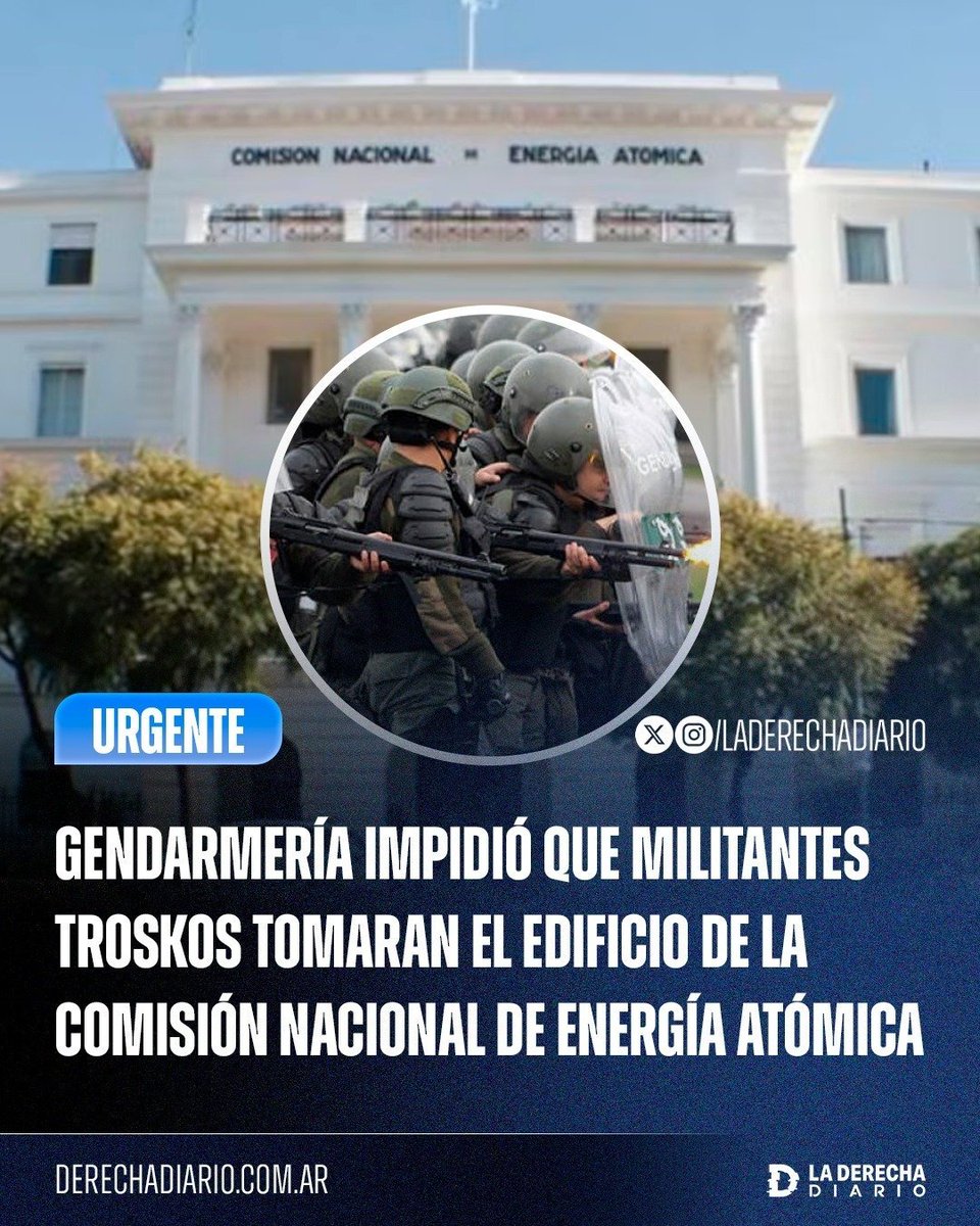 PabloRossiLN's tweet photo. ¡FIN A LAS TOMAS DE EDIFICIOS PÚBLICOS!

Gendarmería EVITÓ que militantes de izquierda tomaran la sede de la CNEA tras la desvinculación de contratos temporarios 

¿Creés que esta es la forma correcta de actuar?

1- ¡SÍ!
2- NO https://t.co/GJcJtfAl8c