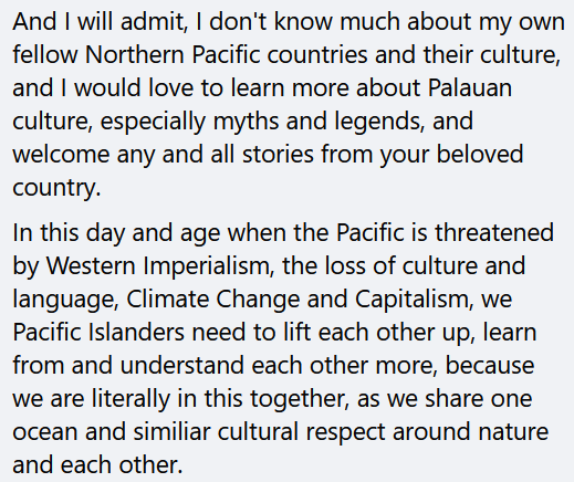 TumeliTuqota's tweet photo. Listen, I get a lot of shit comments on Facebook, especially around my clips with Mr Sevudredre. But this comment from a Palauan living in Hawaii really took me out. So much so that I had to write a fuckin' essay in reply.

My write up was emotionally draining 😂 https://t.co/p8wAylPwvO