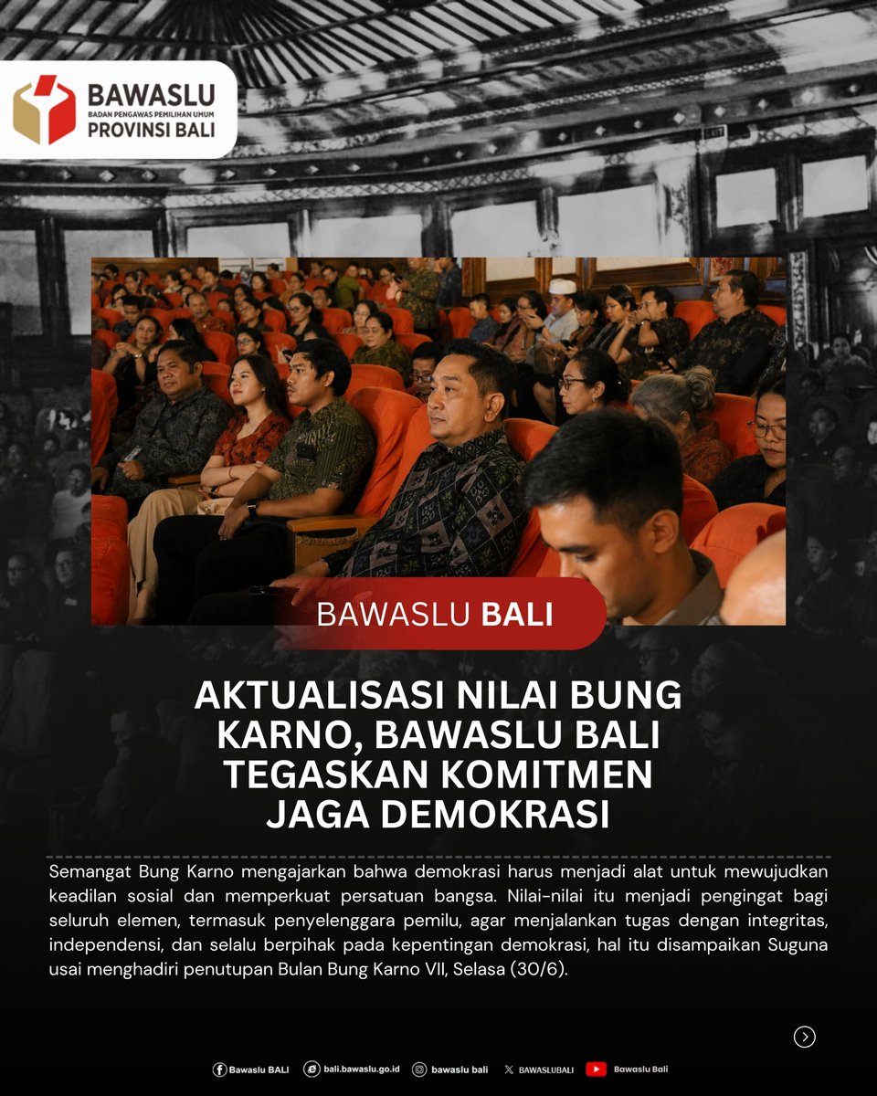 BAWASLUBALI's tweet photo. Aktualisasi Nilai Bung Karno, Bawaslu Bali Tegaskan Komitmen Jaga Demokrasi

Baca selengkapnya di :
https://t.co/yQ6Ba5UwVe https://t.co/pltW7bZDKD