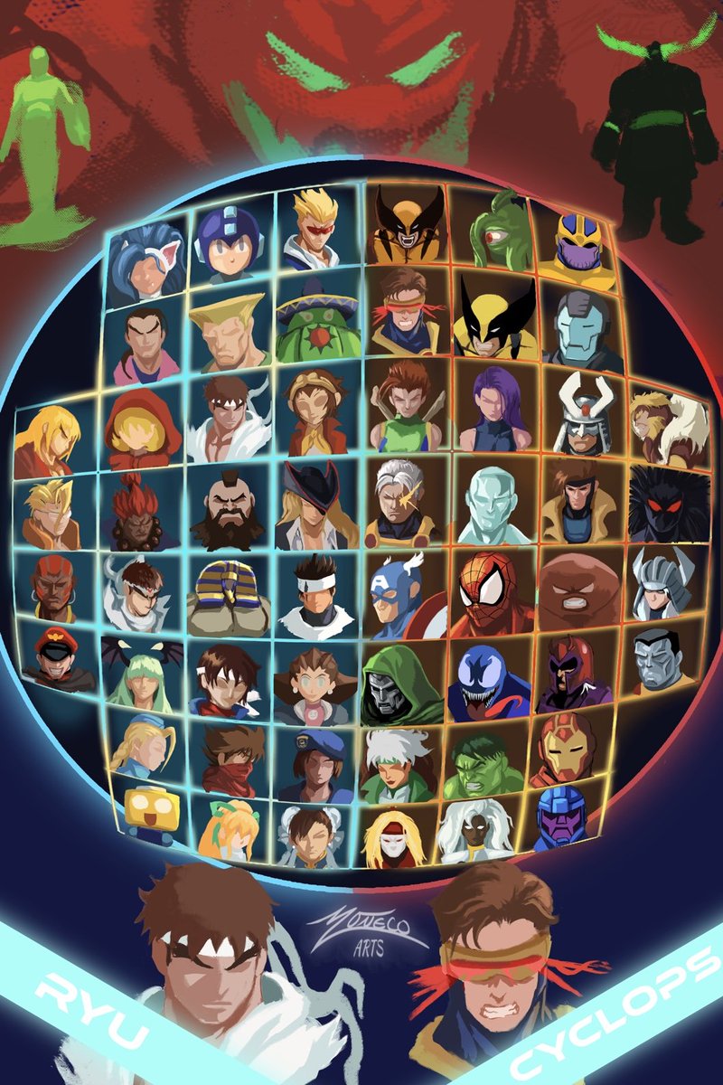 Moneco_Arts's tweet photo. Marvel vs Capcom 2 character select screen redesign 
"I Wanna take you for a ride" 

I revealed this project over the weekend at EVO

#MVC2 https://t.co/8GXVtadlZe