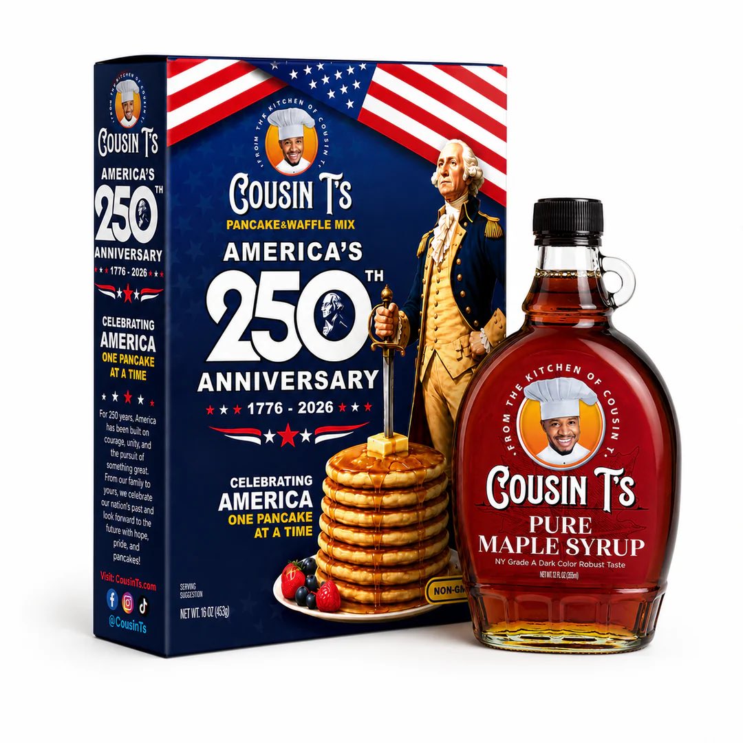 w_terrence's tweet photo. I’m proud to celebrate this great country and America’s 250th birthday. 

And I’m bringing it in the right way—with some good food!

Go to 👉 https://t.co/FMKlaiQ8iS if you would like to try my America 250 Pancake Box. Use code AMERICA250 for a discount.

Let’s celebrate and eat good!

I also have keto mix, gluten-free mix, cornbread, jellies, jams, and more.