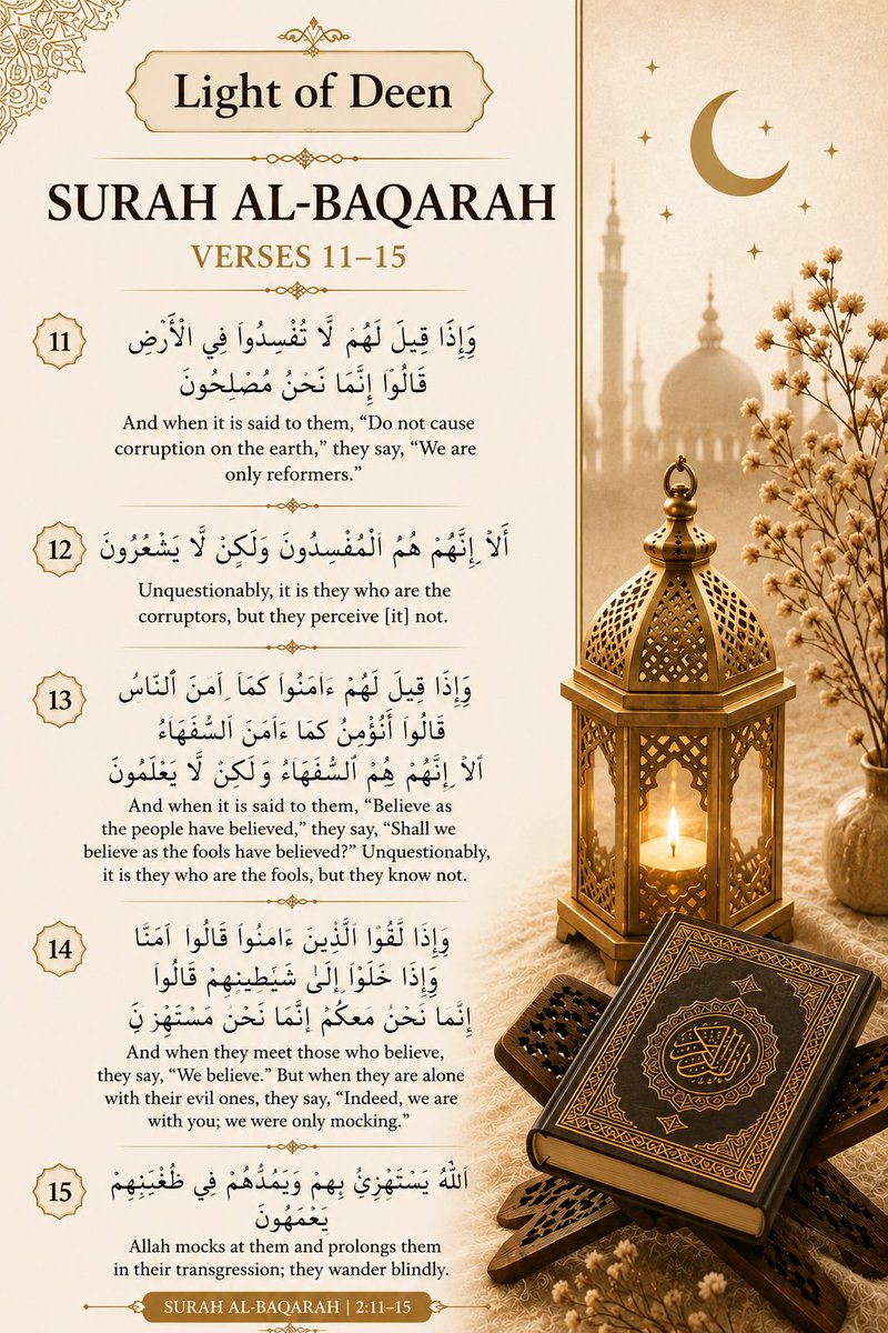 Umeed_113's tweet photo. Surah Al Baqarah | Verses 11–15

The believer seeks truth with sincerity not pride
#IslamicReminder https://t.co/EeN8bpRREe