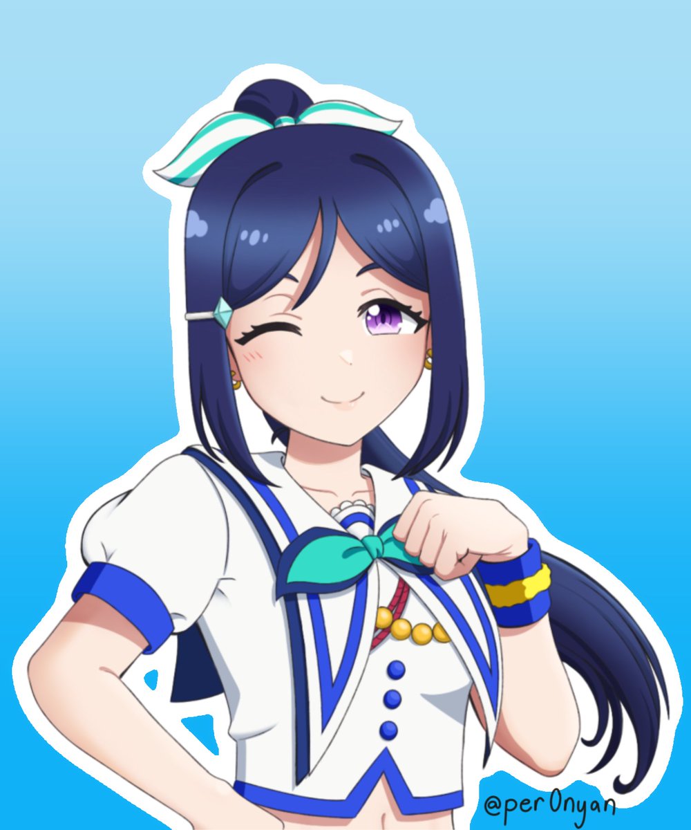 per0nyan's tweet photo. I also drew Kanan’s idol portrait and the Mari and Kanata chibis that are featured at the end of the zine 💕

#LLFanZine16th #lovelive #ラブライブ https://t.co/73VYem1ndn