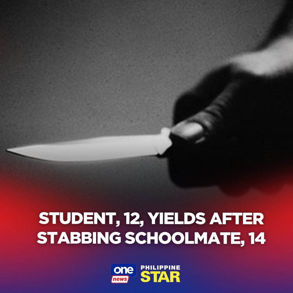 PhilippineStar's tweet photo. A 12-year-old Grade 7 student surrendered to police after allegedly stabbing a 14-year-old Grade 8 student outside a public high school in Barangay Sum-ag, Bacolod City on Monday. https://t.co/Jeyq4qId2j | via @onenewsph https://t.co/MrVIiz8PH3