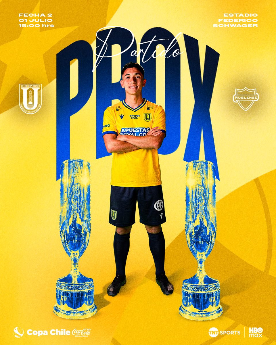 FutbolUdeC's tweet photo. 𝗣𝗥𝗢́𝗫𝗜𝗠𝗢 𝗗𝗘𝗦𝗔𝗙𝗜́𝗢 🔔

Ya puedes adquirir tu entrada para la fecha 02 de la #CopaChileZeroAzúcar🏆 ante Ñublense⚽️

📆 Miércoles 01/07
⏰ 15:00 hrs
🏟️ Estadio Federico Schwager, Coronel 

#ElOrgulloDeSerForero 
#ElÚnicoCampeónDeConcepción 🟡🔵 https://t.co/ruglqaxiHy