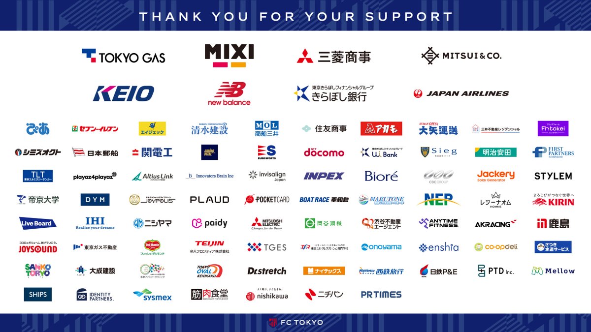 fctokyoofficial's tweet photo. 🔵2026/27シーズン『オフィシャルパートナー』🔴

2026/27シーズンオフィシャルパートナーが決定しました🤝🔵🔴
https://t.co/c12JWDKvyN

FC東京の想いにご賛同いただいた全85社のオフィシャルパートナーのみなさまとともに戦ってまいります🤝🔵🔴
#fctokyo #tokyo https://t.co/Rz2dcJQhit