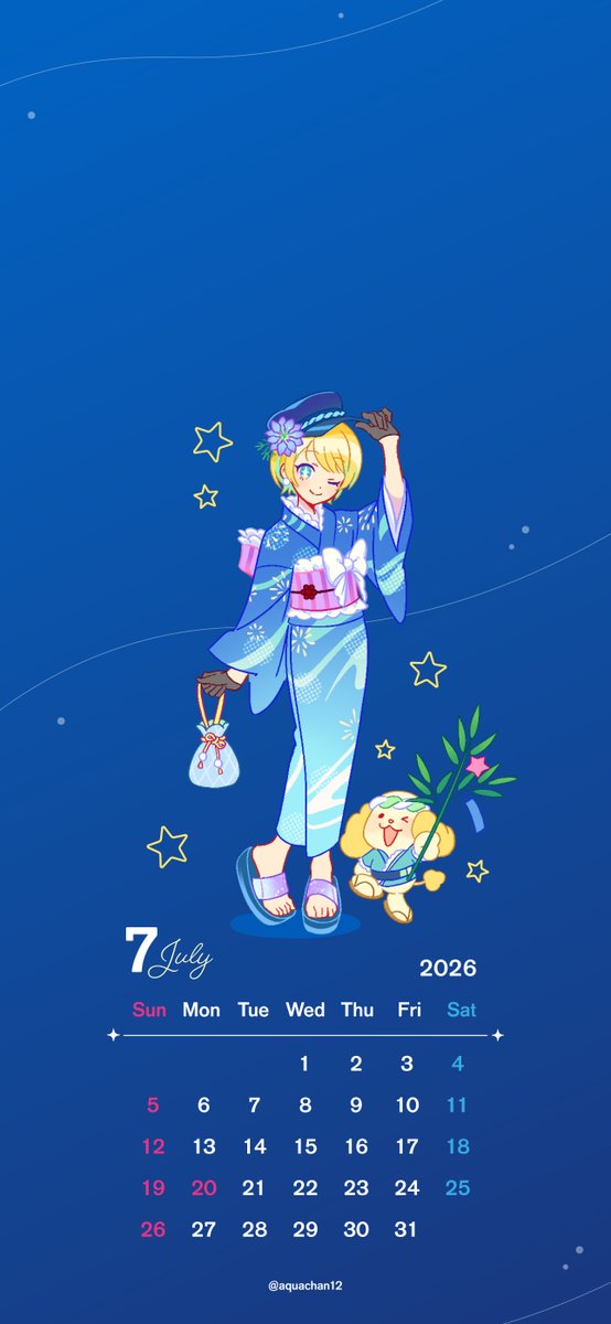 aquachan12's tweet photo. こんにちは☺️

今日から7月に突入！
6月は天気が大荒れだったり大変でしたね💦
7月といえば七夕🎋
みなさんはお願いすること事考えてますか？

そして今月も、カレンダーを作りました！画像を長押し→保存で、毎日のお供にぜひご活用ください！

#カレンダー配布 https://t.co/fCz7yzHWDg